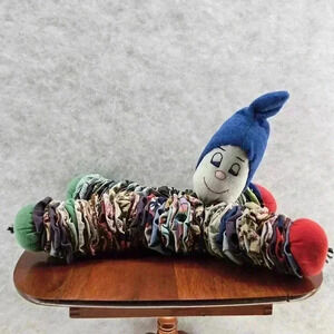 VINTAGE 70s HANDMADE Rainbow CRAZY RAG YOYO FABRIC CLOWN‎ DOLL 14"